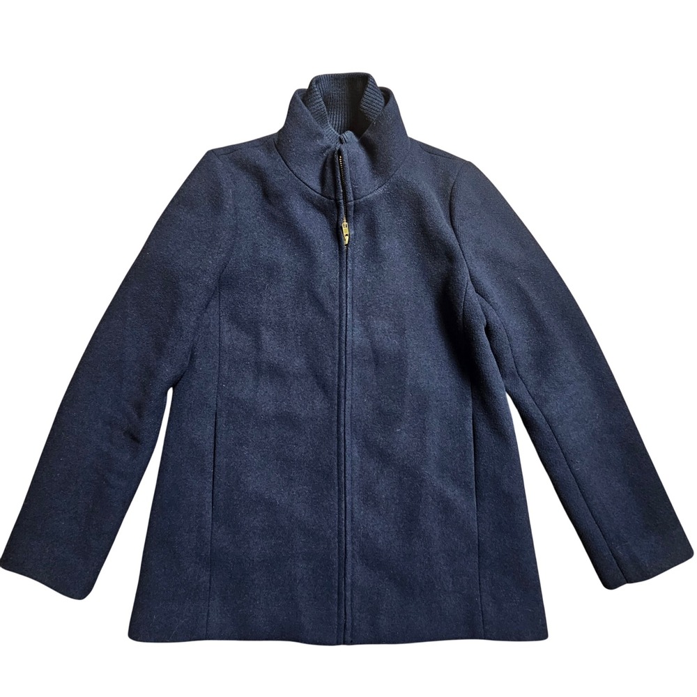 J.Crew Womens Village Coat Wool Blend Funnel Neck Zip Jacket 4 Navy Staple AB457